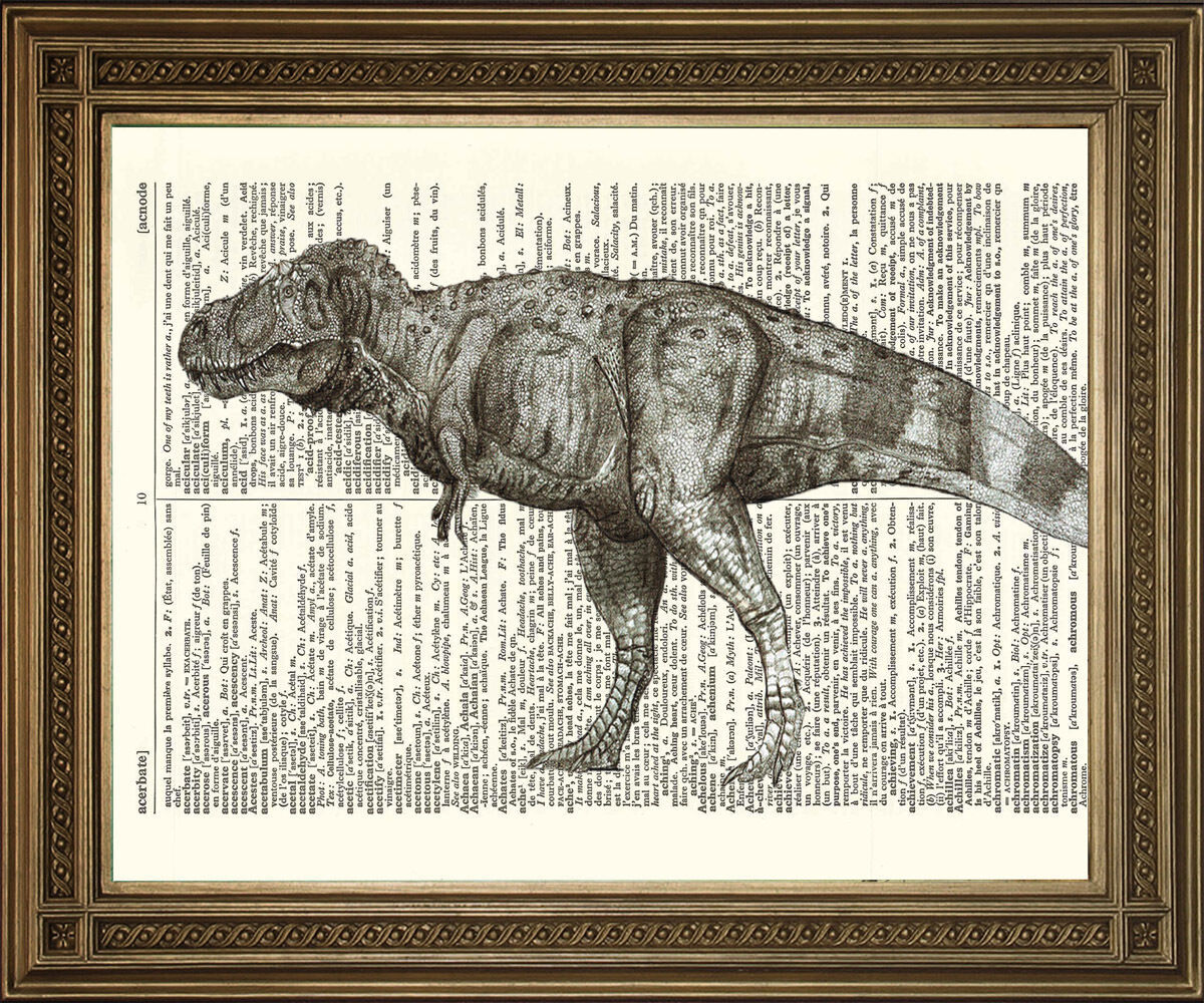 Tyrannosaure Rex Dinosaure Imprimé : Vintage T-Rex Reptile Antique Dictionary - $6.55