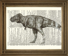 Tyrannosaure Rex Dinosaure Imprimé : Vintage T-Rex Reptile Antique Dictionary - £5.26 GBP