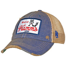 Hamm&#39;s Beer Bear Vintage Mesh Trucker Snapback Hat Blue - £27.95 GBP