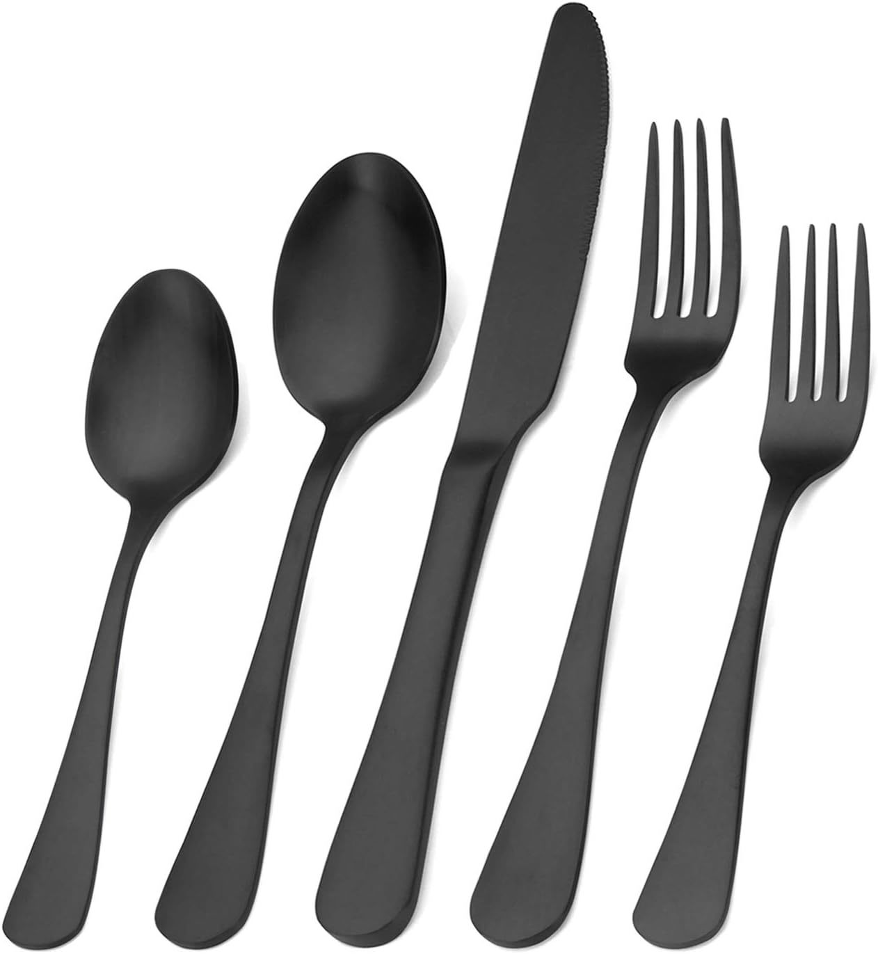 Matte Black Silverware Set, Satin Finish 20-Piece Stainless, Dishwasher ... - $35.95