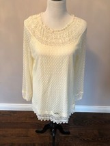 EUC BELLE BIRD Cream Lace Blouse SZ L Romantic  - $38.61