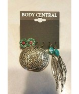 3 Pair Body Central Earrings Faux Gemstone Turquoise Flowers Feather Dan... - $8.99