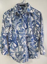 Chaps  Blue White  Paisley Button V 3/4 Sleeve Tunic Shirt Blouse Top, S... - $15.00