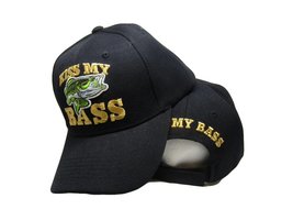 AES Kiss My Bass Fisihing Fish Redneck Black Embroidered Baseball Ball Cap Hat - £7.87 GBP