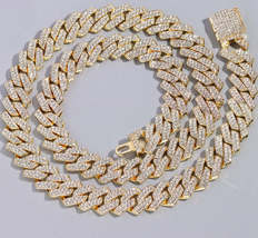 HipHop Men Women 14MM Prong Cuban Link Chain Necklace Bling Iced Out 2 Row Rhine - £7.86 GBP+