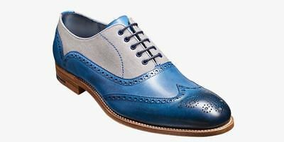 Handmade Men's Genuine Blue Leather & Grey Suede Oxford Wingtip Formal Shoes