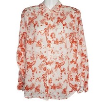 Talbots Women&#39;s Shirt XS White Pink Tropical Monkeys Leaves Flowers Butt... - £12.39 GBP