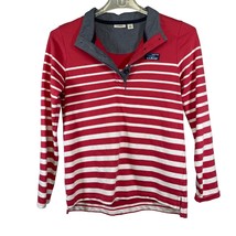 LL Bean Size Small 4 Button Striped Mock Neck Pullover Red  White - $25.73