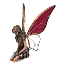 Copper Kneeling Mystical Fairy Red &amp; White Stained Glass Removable Spring Wings - £21.47 GBP