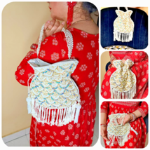 Sequin Potli Bags Wedding Designer Potli Bags White Pearl Potli Clutch - $48.54 CAD