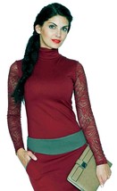 PARTY TURTLENECK STRETCH JUMPER European Lace Long Sleeve Blouse Career ... - £97.73 GBP