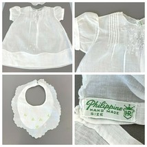 Philippine Hand Made Christening Gown Vintage White Muslin PIntuck HR Bi... - £13.08 GBP