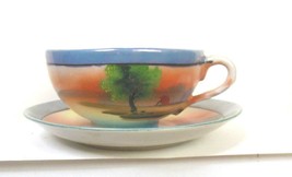Vintage  Cabin on Lake  Blue Luster Cup and Saucer Made in Japan - £11.84 GBP