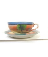 Vintage  Cabin on Lake  Blue Luster Cup and Saucer Made in Japan - £11.94 GBP