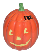 Hallmark Halloween 7&quot; Pumpkin Jack-O-Lantern Ceramic Cookie Candy Jar Sp... - £9.71 GBP