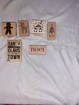 Christmas Wood Mounted Rubber Stamps Lot of 6 Gingerbread Man House Santa Noel - £11.78 GBP