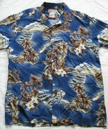 Vintage Hilo Hattie Hawaiian Camp Shirt Tropical Floral Blue Ukulele L L... - £15.36 GBP