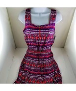 New Cloud Sky Dress Red Navy White Aztec Rayon Sleeveless M Stretch Wais... - $14.96