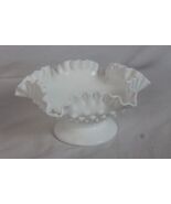 Fenton Hobnail Pedestal Milk Glass White Ruffle Crimp Candy Nut Dish 8" ... - $20.00