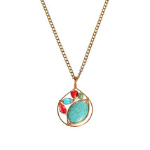 Paradise Petal Turquoise and Coral Chain Brass Medallion Necklace - £24.94 GBP