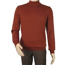 Men's Sweater Knit By BRANGO Turkey Mock Neck Cotton Blend 21050 Brick image 6
