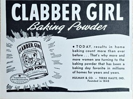 CLABBER GIRL-BAKER POWDER - 1943 Vintage Print Ad-BAKING FOOD-INDIANA-VI... - $12.10