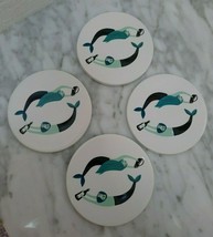 Danica ~ Now Designs ~ Mermaid Merman White Set Of 4 Ceramic Coasters  - $17.77
