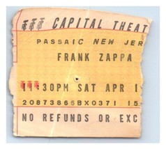 Frank Zappa Concert Ticket Stub April 19 1975 Passaic New Jersey - £47.47 GBP