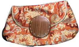 Vintage Orange &amp; Would Clutch 14 X 7 “ Floral Paislet Magnet Closure Vac... - £26.33 GBP