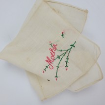 Antique Table Doily Handkerchief Mother w/ Embroidery Flowers 9x9 Inch - £8.33 GBP