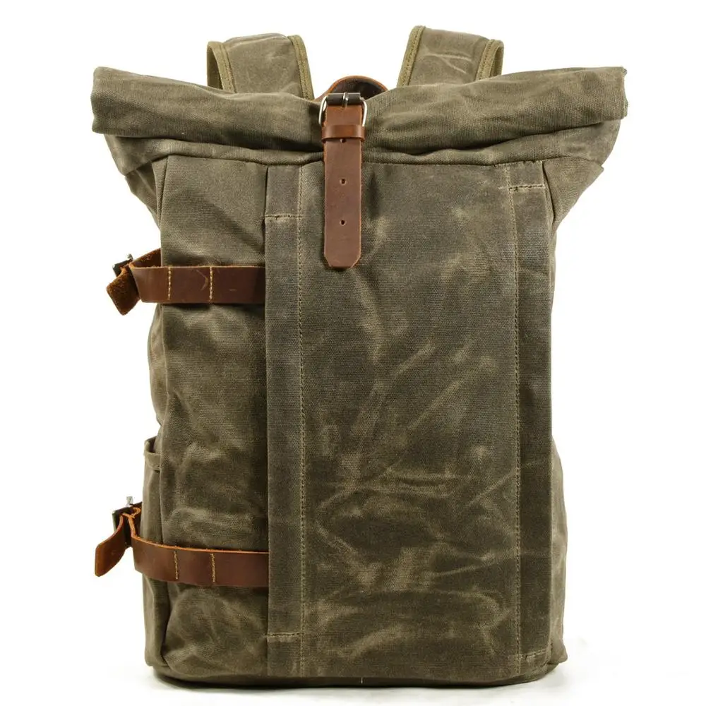 Oil Waxed Canvas Backpack Laptop Bag Multifunctional Outdoor Anti-theft Waterpro - £67.14 GBP