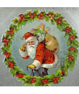 1909 Santa Claus with Walking Cane Bag of Toys Wreath Silver Christmas P... - $8.90