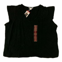 Three Dots Women&#39;s Short Sleeve V-Neck Double Layer Cotton Gauze Shirt (Black, - £11.78 GBP