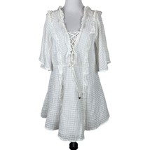 Indikah by Angel Biba White Ruffled Lace-Up Dress With Sleeves XS - $18.80