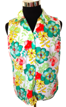 Cherokee Island Casual Sleeveless Blouse Women&#39;s Size Large Fitted Floral aloha - £13.98 GBP