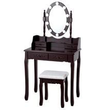 4 Drawers Vanity Table Dressing Table W/Touch Switch &amp; 10 Dimmable Bulbs Brown - £201.42 GBP