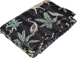Vintage Jungle Print Quilt, Hand Stitched Animal Print Quilt Bedding Bed... - $48.99+