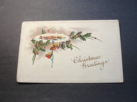 Christmas Greetings, Bells Ringing- Postmarked 1914 Embossed Postcard. - £8.54 GBP