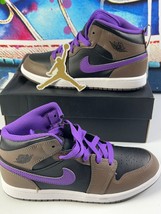 Air Jordan 1 Mid Shoes &quot;Purple Mocha&quot; Palomino Wild Berry DQ8424 215 Boy... - £53.06 GBP