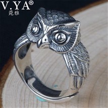 V.YA Cute Owl Ring for Men Women 925 Silver Ring Solid S925 Sterling Silver Jewe - £26.93 GBP