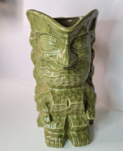 Tiki Hawaii Tropical Drink Pitcher Full Size Green Clay Art MCM Retro - $29.65