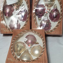 Vintage Christmas by Krebs Glitter Stenciled Glass Ornaments 12480 3 boxes of 4 - £46.22 GBP