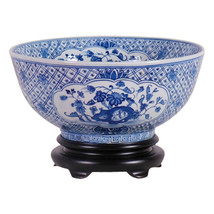 Blue and White Porcelain Floral Chinese Bowl with Stand 12&quot; - £180.43 GBP