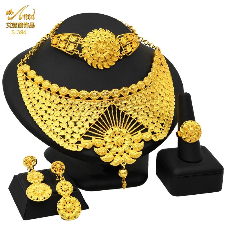 Primary image for Indian 24K Gold Plated Necklace Set Nigerian Bridal Wedding Collection Set Afric