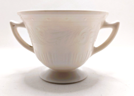 Mid Century Milk Glass Sugar Bowl Vase Footed Compote 2 Handles Bullseye Mark - £16.23 GBP