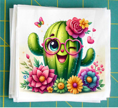 Cute Cactus Quilt Block Image Printed on Fabric Square CC20030 - $3.60+