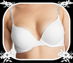 36D White Cotton Bombshell Logo Extreme Lift Victorias Secret Push Up Uw Bra - £31.78 GBP