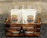 Newcastle Brown Ale Schooner Pint Beer Glass ~ Set of 4 in Wood Holder/C... - $29.02