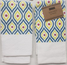 Set Of 2 Same Printed Cotton Terry Towels (15&quot;x25&quot;) Red, Yellow, Blue Design, Kq - £8.69 GBP