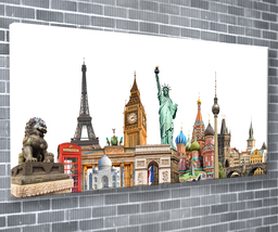 Wonders Of The World Canvas Print Famous Landmark Wall Art 55x24 Inch - £72.74 GBP